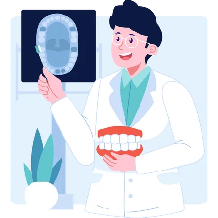 Male dentist with patient dental report  Illustration