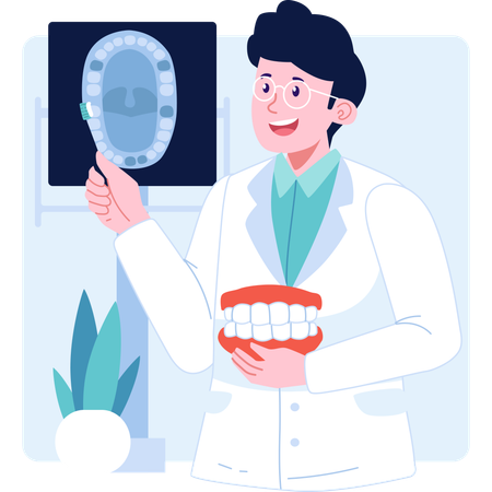 Male dentist with patient dental report  Illustration