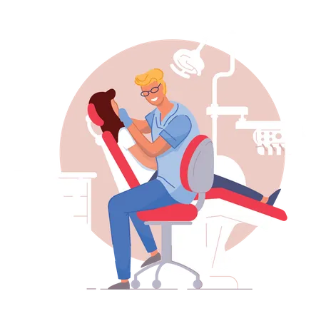 Bilan de dentiste masculin au patient  Illustration