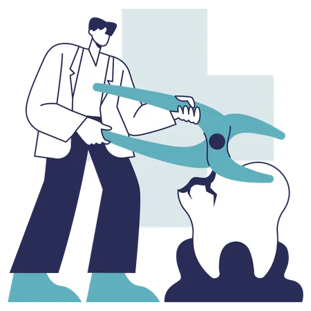 Dentiste masculin faisant une extraction dentaire  Illustration