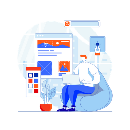 Male designer designing web app  Illustration