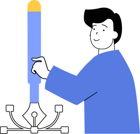 Male designer holding vector pen  Illustration