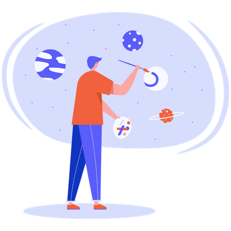 Male designer making creative design  Illustration