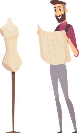 Male Designer Sewing Garment  Illustration