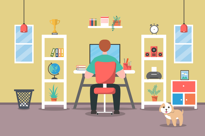 Male designer working from home Illustration