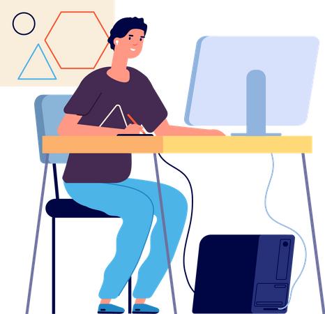 Male designer working on computer  Illustration