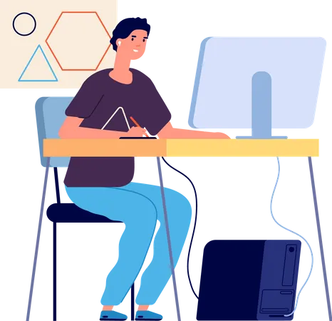 Male designer working on computer  Illustration