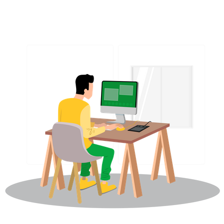 Male designer working on computer  Illustration