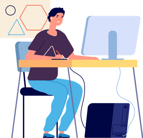 Male designer working on computer  일러스트레이션