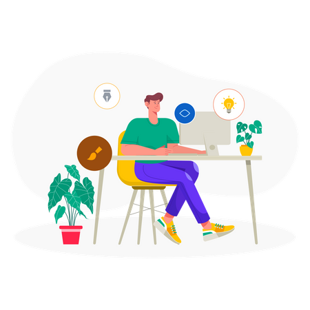 Male Designer Working On Desk  Illustration