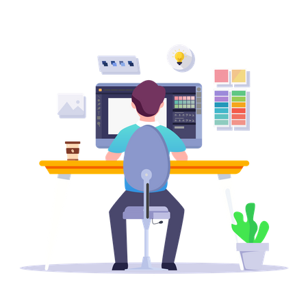 Male Designer Working On Web Landing Page  Illustration