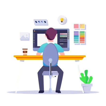 Male Designer Working On Web Landing Page  Illustration