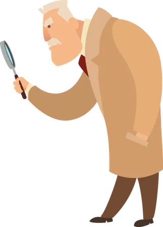 Male Detective in coat holding magnifier  Illustration