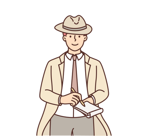 Male detective taking notes at crime scene  Illustration