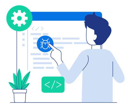 Male developer Code testing and debugging  Illustration