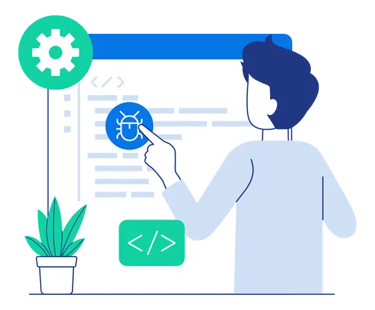 Male developer Code testing and debugging  Illustration