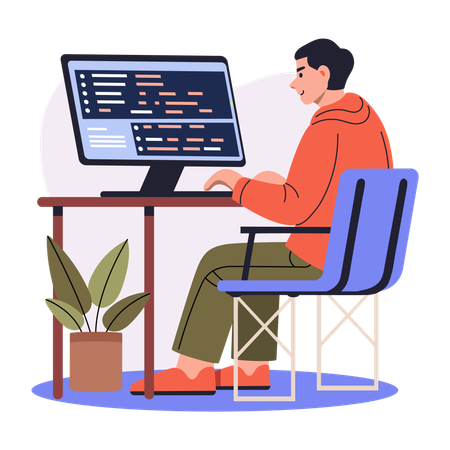 Male developer doing Coding work  Illustration