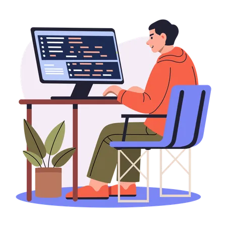 Male developer doing Coding work  Illustration