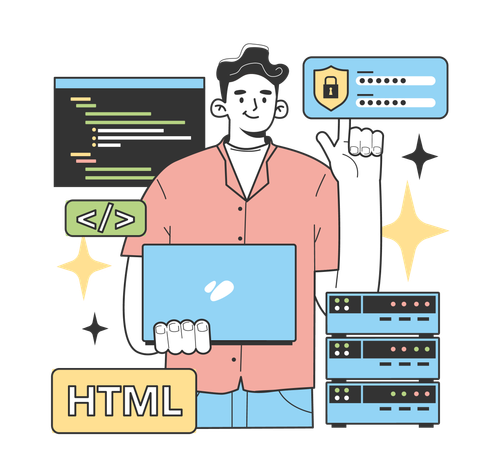 Male developer doing login on server  Illustration