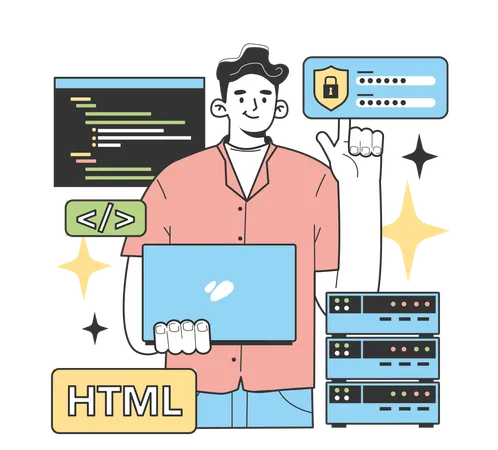 Male developer doing login on server  Illustration