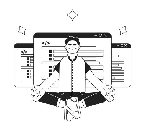 Male developer doing meditation  Illustration