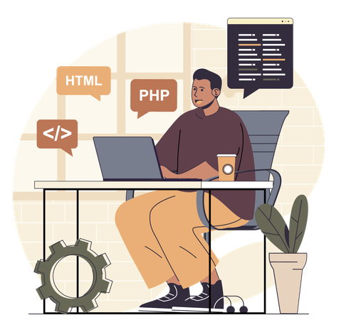 Male developer doing online coding  Illustration