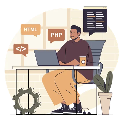 Male developer doing online coding  Illustration