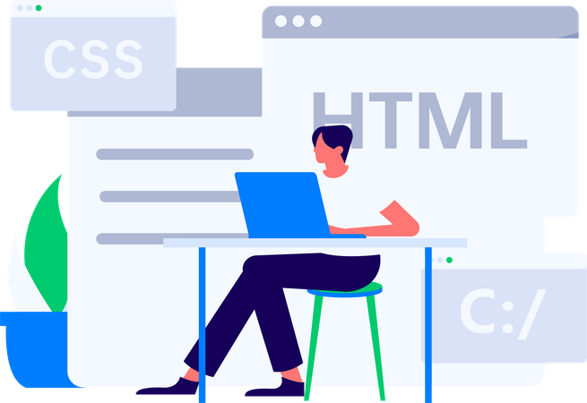 Male developer doing programming  Illustration