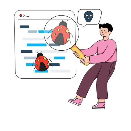 Male Developer Fixing Bug in Code  Illustration