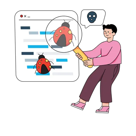 Male Developer Fixing Bug in Code  Illustration