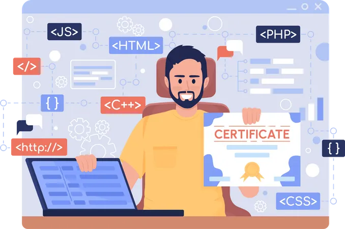 Male developer holding certificate  Illustration