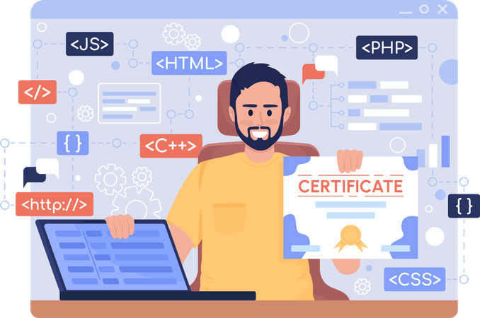 Male developer holding certificate  Illustration