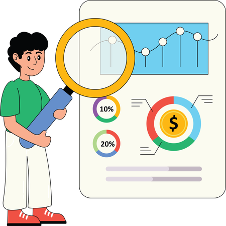 Male developer looking at SEO analytics  Illustration