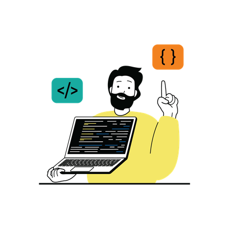 Male developer showing code  Illustration