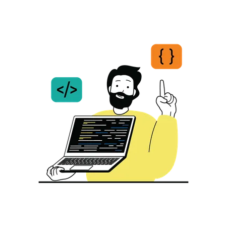 Male developer showing code  Illustration