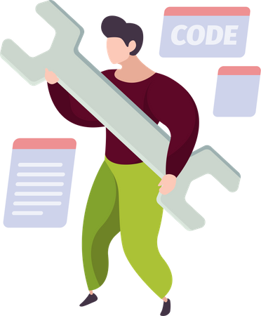 Male developer solving code bugs  Illustration