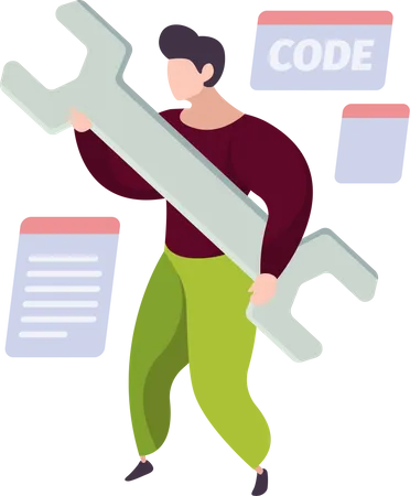 Male developer solving code bugs  Illustration