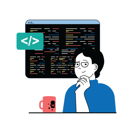 Male developer thinking about code  Illustration