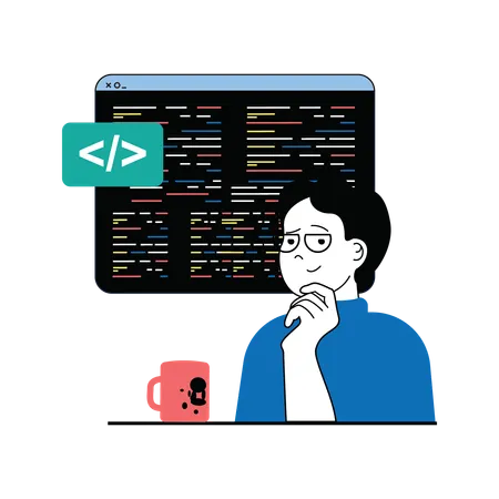 Male developer thinking about code  Illustration