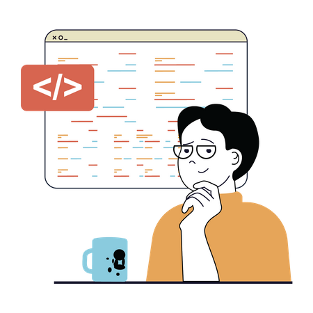Male developer thinking about coding  Illustration