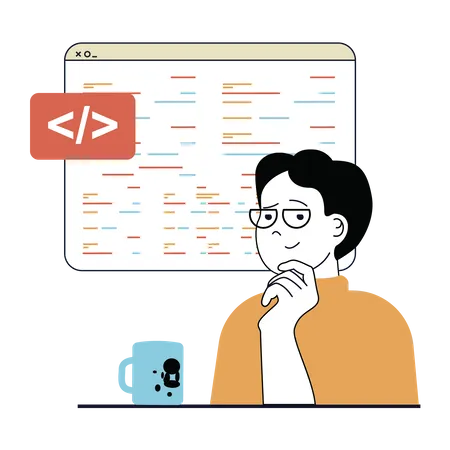 Male developer thinking about coding  Illustration