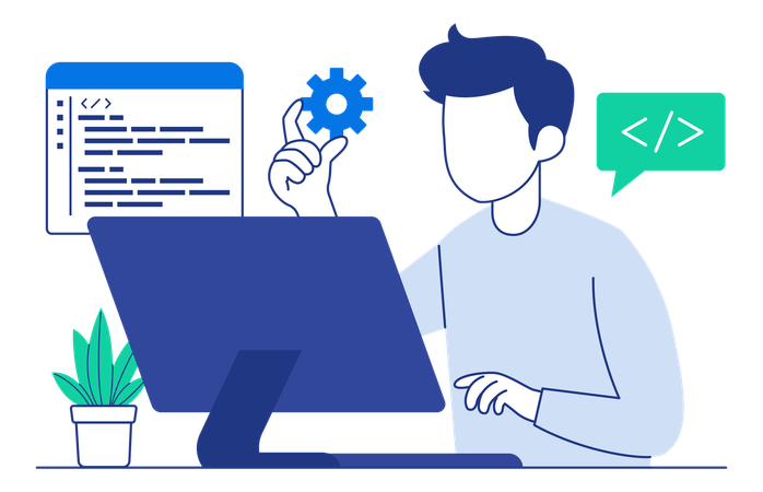 Male developer work with program code  Illustration