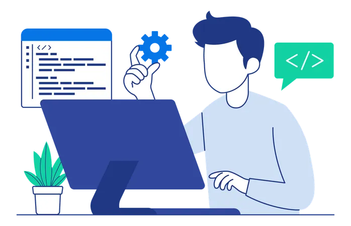 Male developer work with program code  Illustration