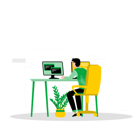 Male developer working at office  Illustration