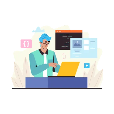 Male developer working on code  Illustration