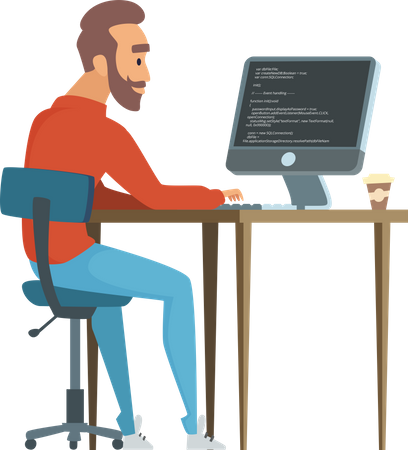Male developer working on computer Illustration