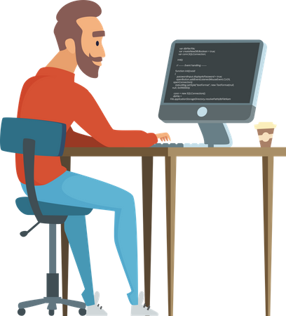 Male developer working on computer  Illustration