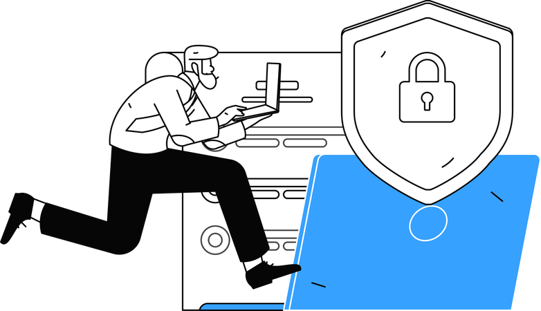 Male developer working on data security  Illustration