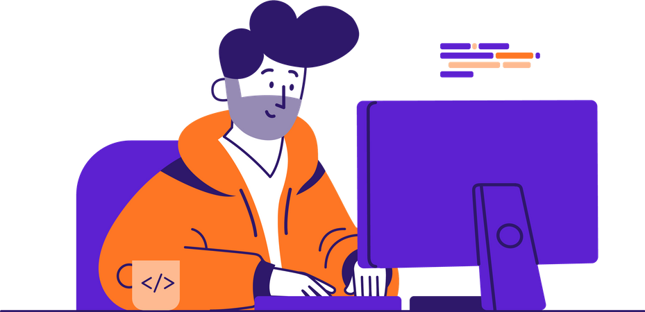 Male developer working on laptop Illustration