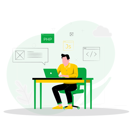 Male developer working on laptop  Illustration